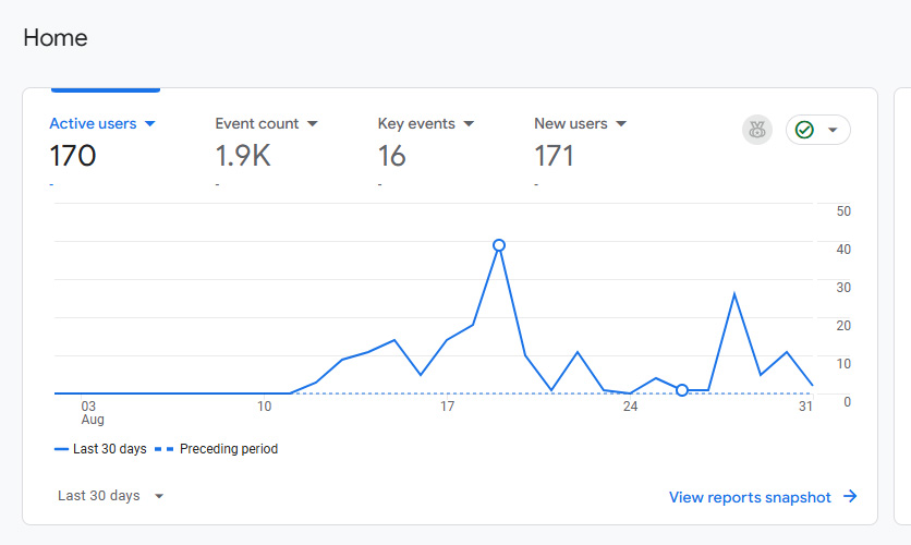 Google Analytics setup dashboard