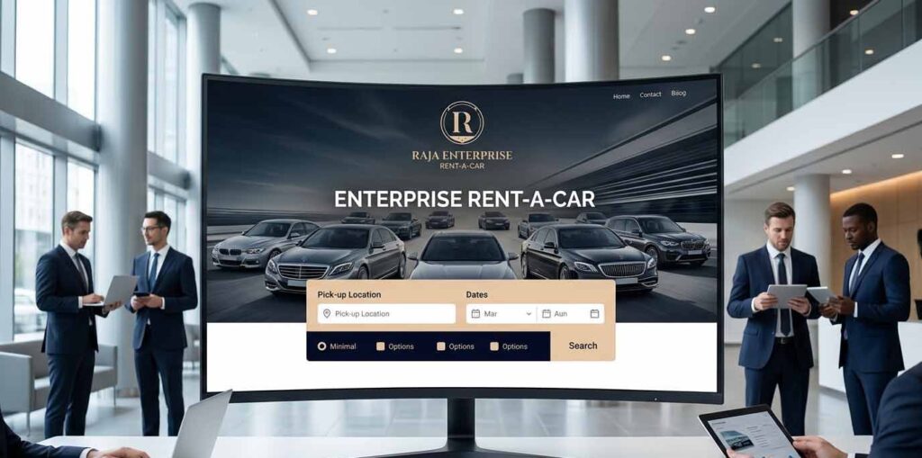 Enterprise Rent-A-Car website homepage showing streamlined booking interface.
