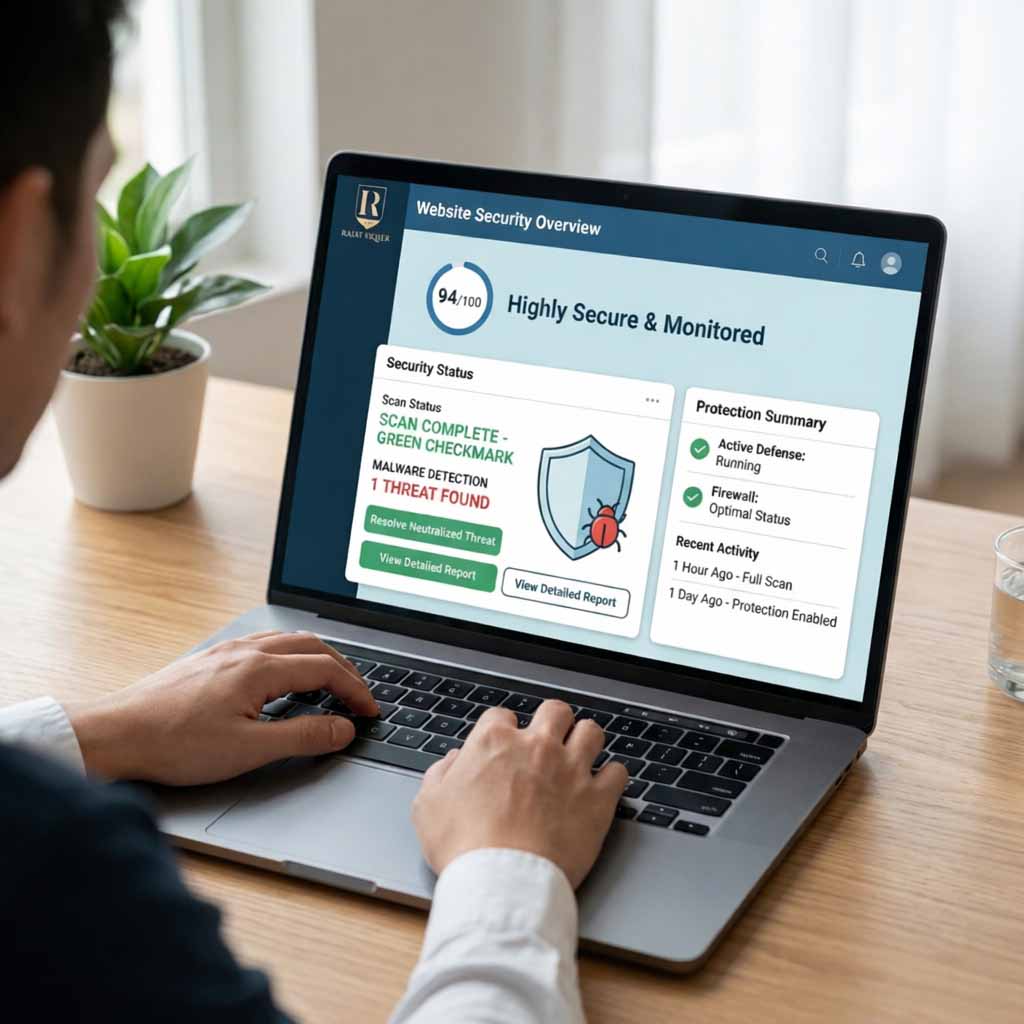 Website security check dashboard showing malware scan results
