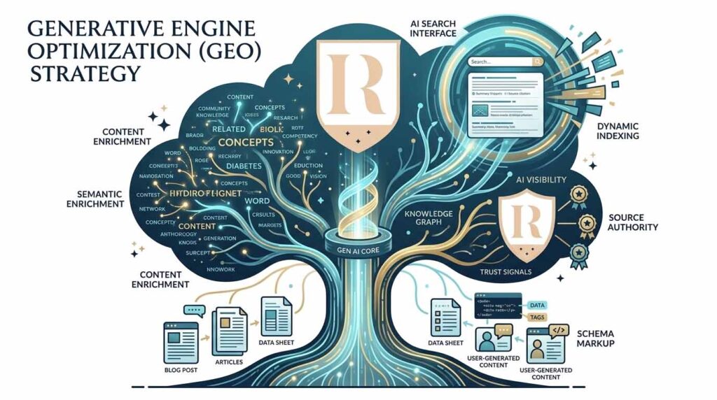 Generative Engine Optimization (GEO) strategy for AI search visibility.