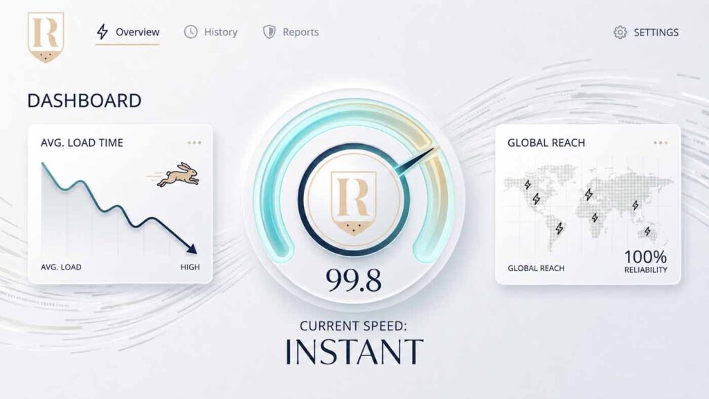 Website speed optimization dashboard showing fast loading times