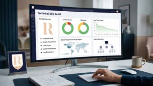 SEO analysis dashboard showing technical audit results for a website