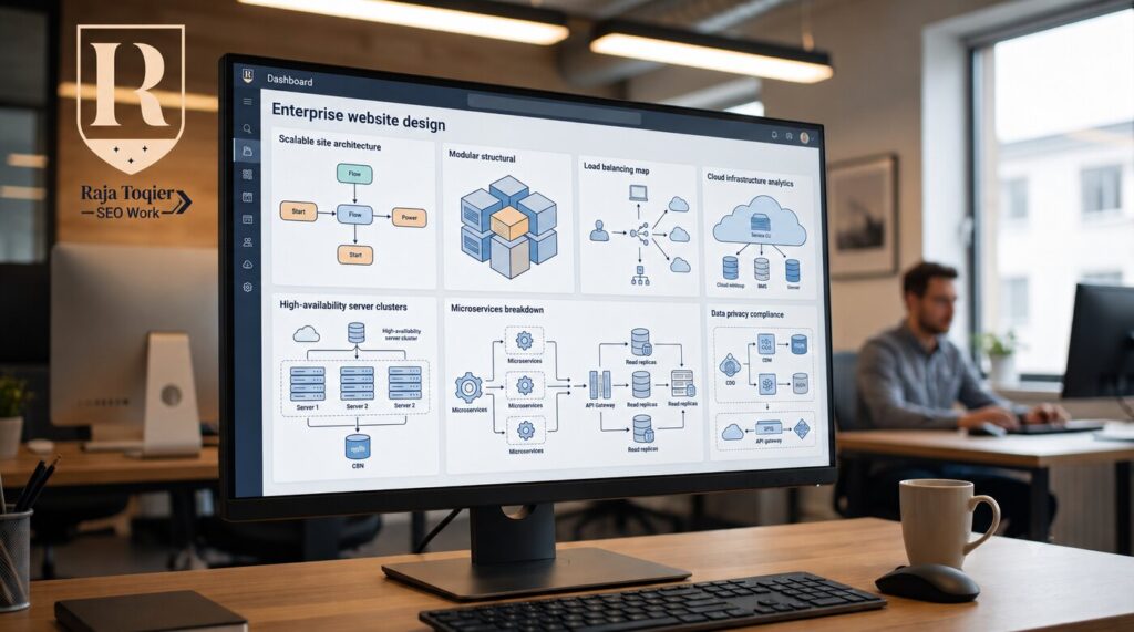 Enterprise website design dashboard showing scalable site architecture