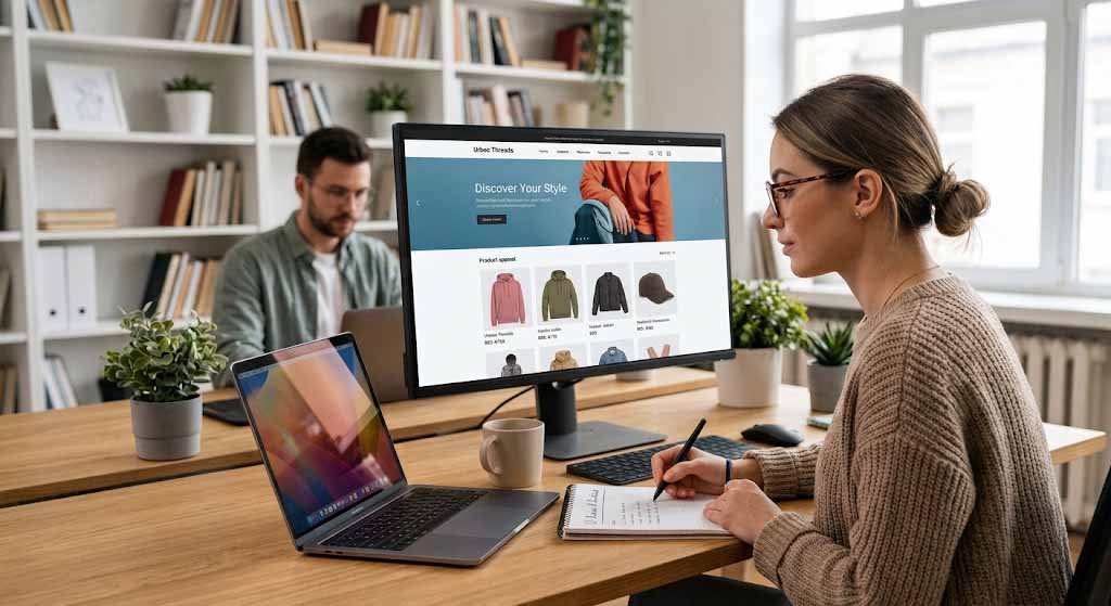 Reviewing ecommerce website design and marketing strategy.